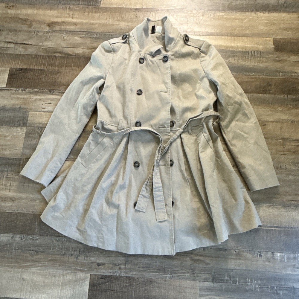 Divided Double Breasted Flared Trench Coat Sz 12 Preppy Trendy